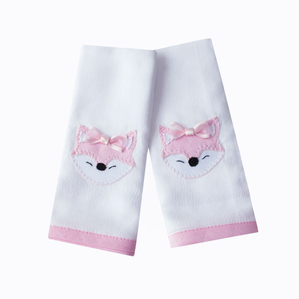 Kit toalha de boca raposa com 3 peças - Branco, rosa e cinza
