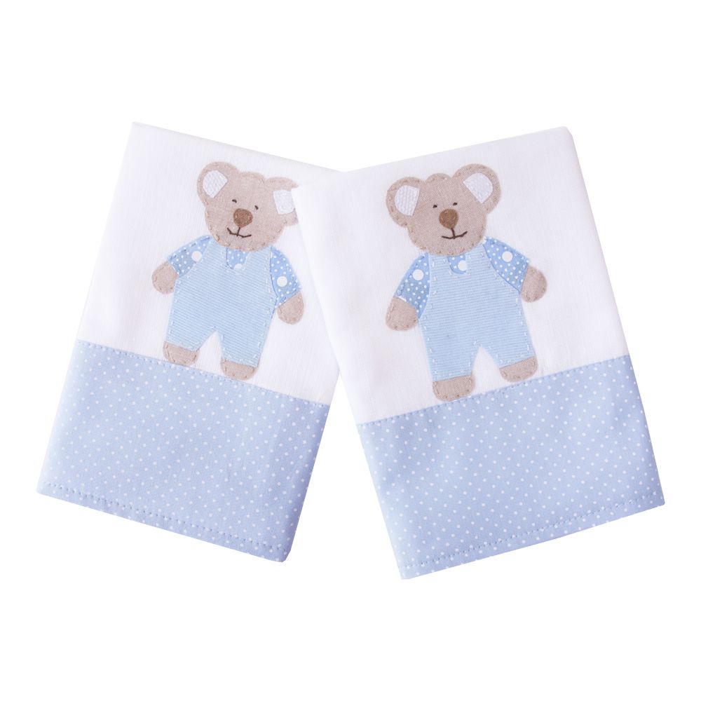 Kit toalha de boca ursinho com 2 peças - Branco e azul