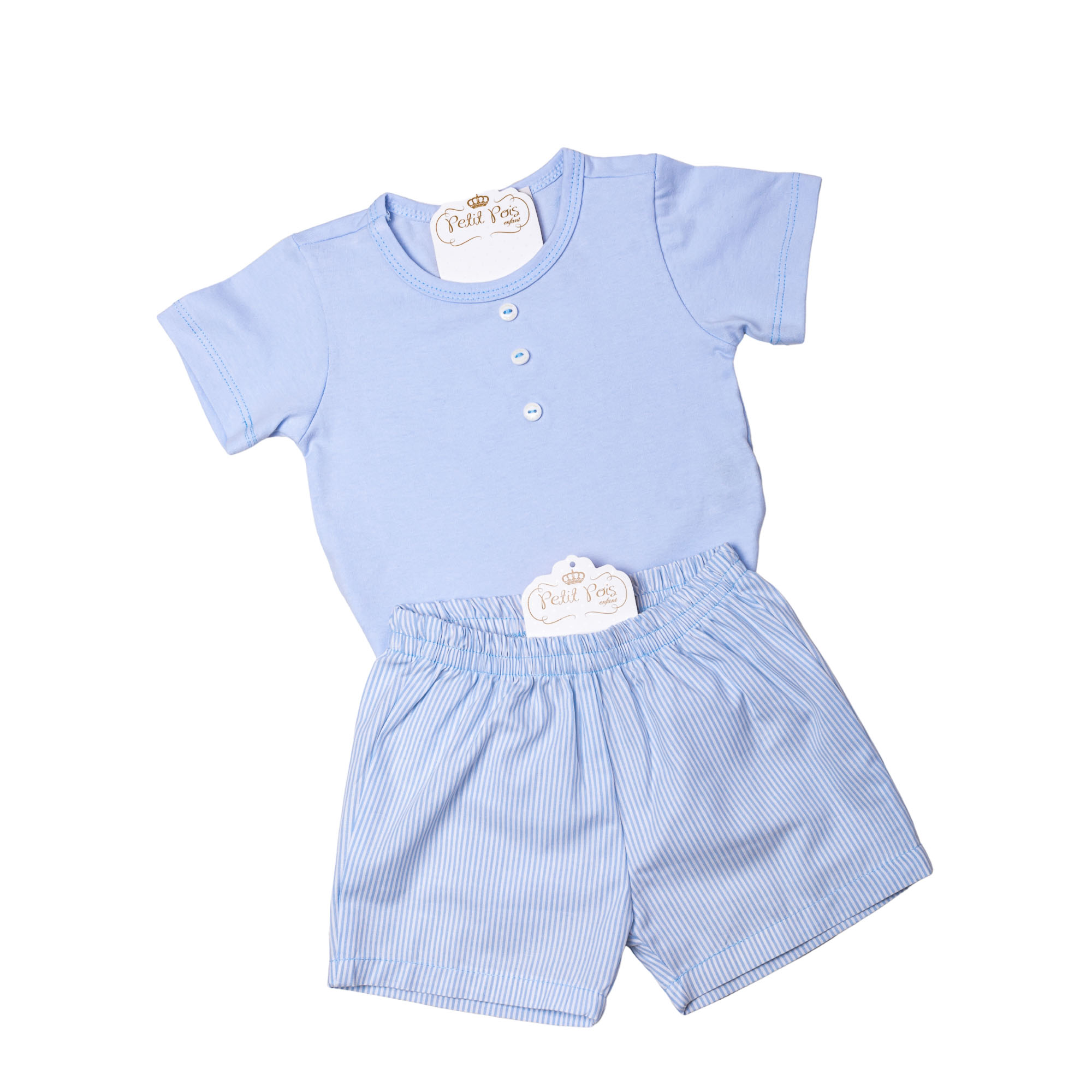 Pijama bebê listrado - Azul bebê