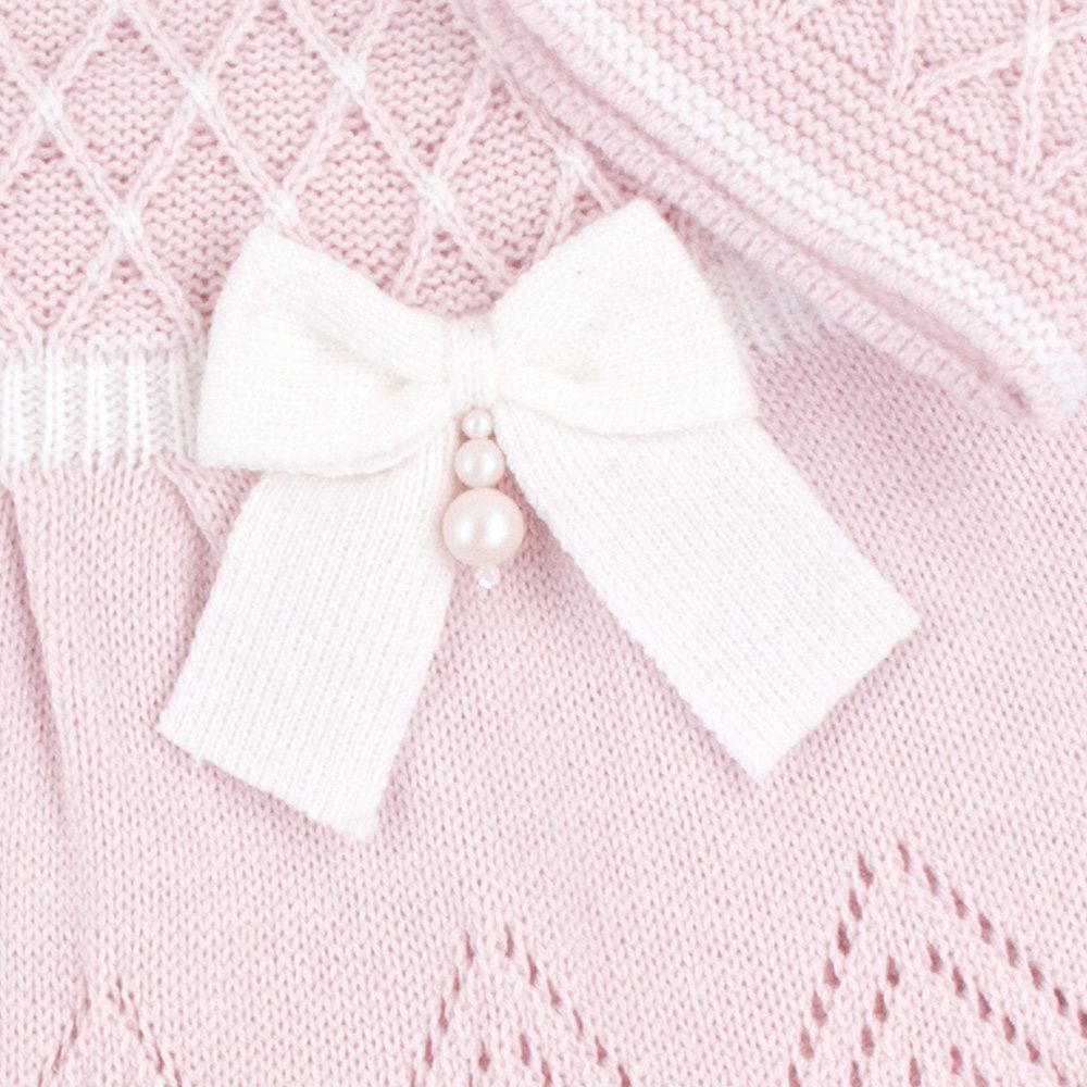 Saída de maternidade casinha de abelha vestido com cristais swarovski e calça - Rosa bebê e branco