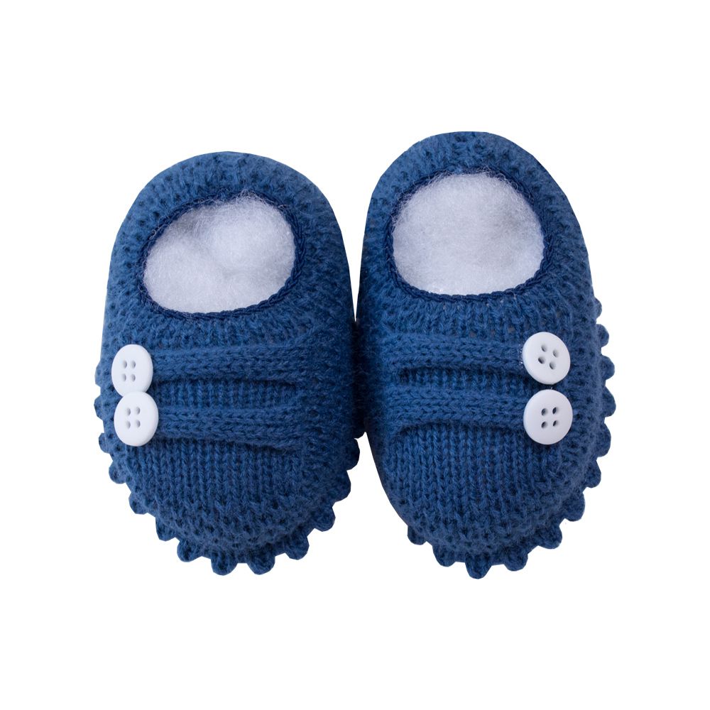 Sapatinho bebê em tricot 2 botões - Azul cobalto