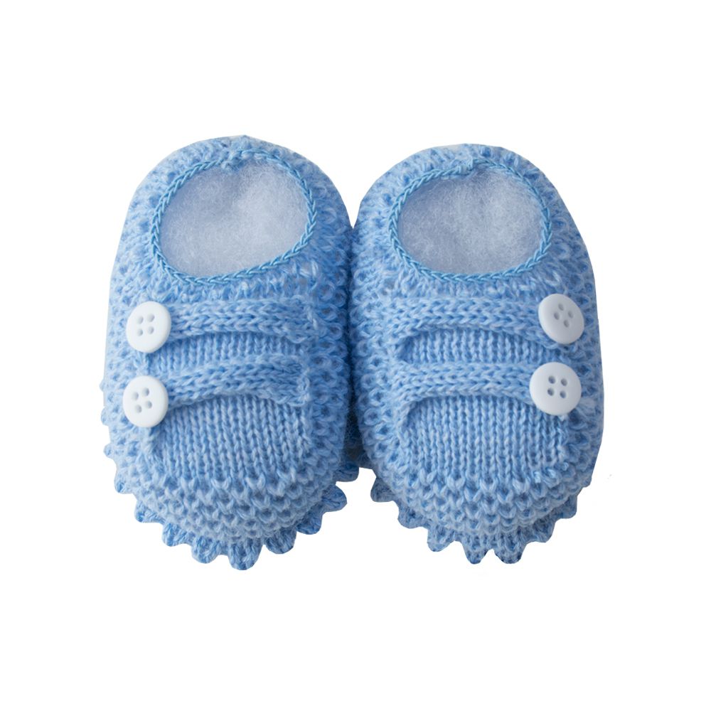 Sapatinho bebê em tricot 2 botões - Azul bebê