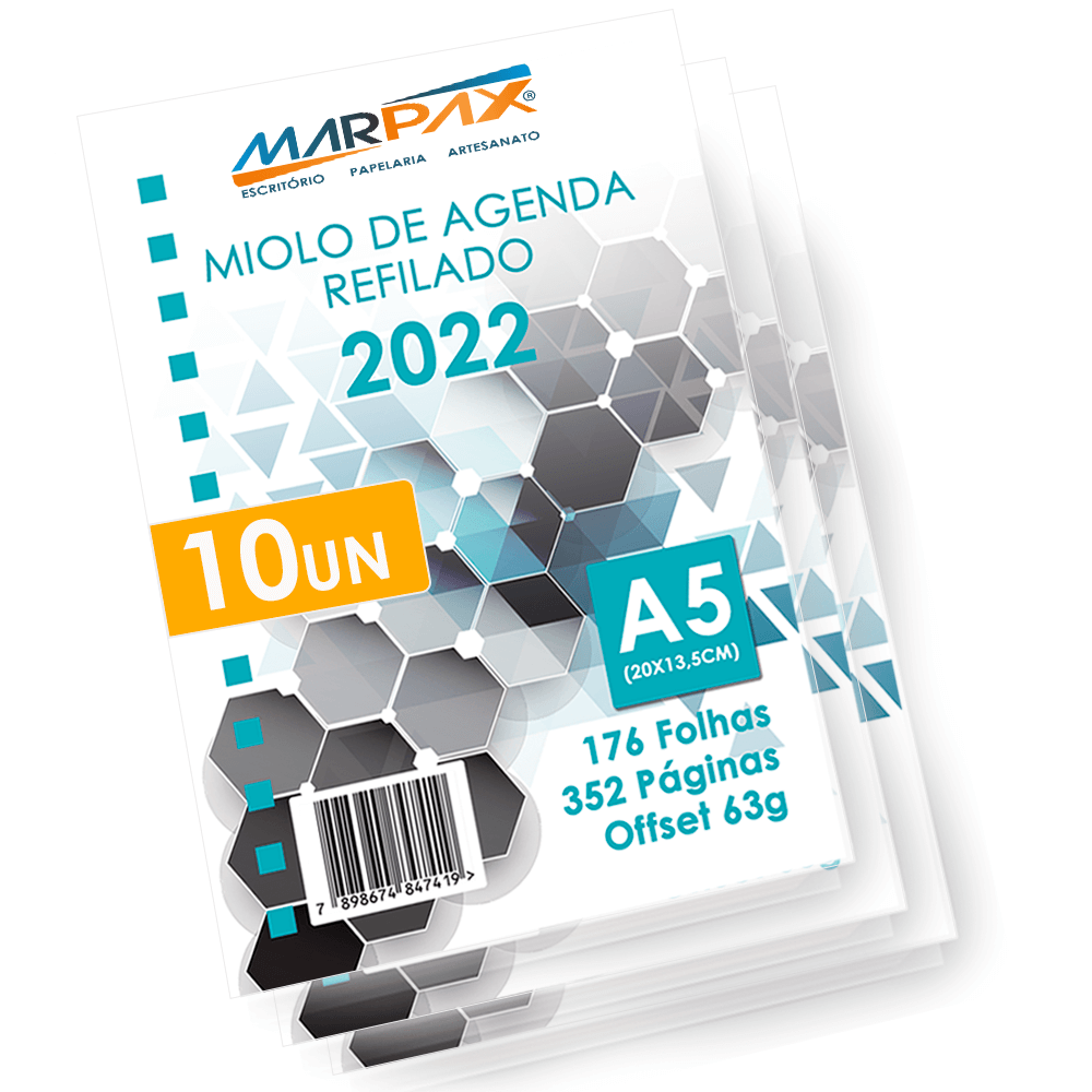 Miolo De Agenda A5 Refilado 2022 20x13,5 cm kit com 10 unidades