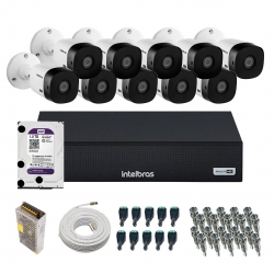 Kit 10 câmeras Bullet 720p VHC 1120 B + DVR Gravador de Vídeo MHDX 1016-C com 16 canais + HD 1TB Purple + Acessórios