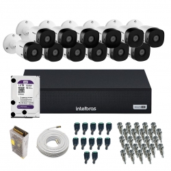 Kit 12 Câmeras Bullet 720p VHC 1120 B + DVR Gravador de Vídeo MHDX 1016-C com 16 canais + HD 1TB Purple + Acessórios