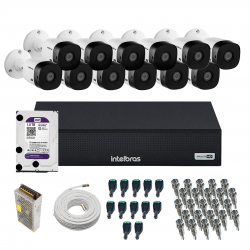 Kit 12 Câmeras Bullet 720p VHD 1120 B + DVR Gravador de Vídeo MHDX 1016-C com 16 canais + HD 1TB Purple + Acessórios