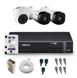 Kit 2 câmeras Bullet VHD 1130 B e 1 Câmera Dome 720p VHD 1120 D + DVR Gravador de Vídeo MHDX 1004-C com 4 canais + HD 1TB Purple + Acessórios