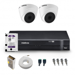 Kit 2 câmeras Dome 720p VHL 1120 D + DVR Gravador de Vídeo MHDX 1004-C com 4 canais + HD 1TB Purple + Acessórios