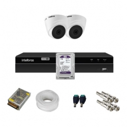 Kit 2 Câmeras Dome VHD 1220 D + DVR Gravador de Vídeo MHDX 1204 com 4 canais + HD 1TB Purple + Acessórios