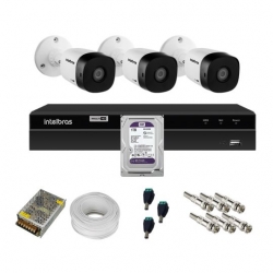 Kit 3 câmeras Bullet 1080p VHL 1220 B + DVR Gravador de Vídeo MHDX 1204 com 4 canais + HD 1TB Purple + Acessórios