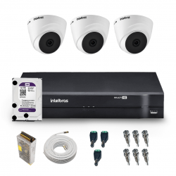 Kit 3 câmeras Dome 720p VHL 1120 D + DVR Gravador de Vídeo MHDX 1004-C com 4 canais + HD 1TB Purple + Acessórios