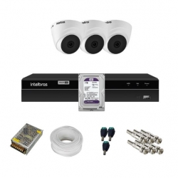 Kit 3 Câmeras Dome VHL 1220 D + DVR Gravador de Vídeo MHDX 1204 com 4 canais + HD 1TB Purple + Acessórios