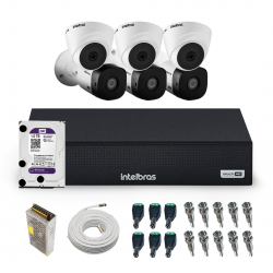 Kit 3 câmeras Intelbras Dome 720p VHC 1120 D + 3 Câmeras Bullet VHC 1120 B + DVR Gravador de Vídeo MHDX 1008-C com 8 canais + HD 1TB Purple + Acessórios