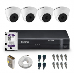 Kit 4 câmeras Dome 720p VHC 1120 D + DVR Gravador de Vídeo MHDX 1004-C com 4 canais + HD 1TB Purple + Acessórios