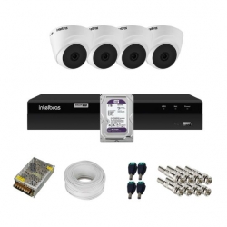Kit 4 Câmeras Dome VHD 1220 D + DVR Gravador de Vídeo MHDX 1204 com 4 canais + HD 1TB Purple + Acessórios