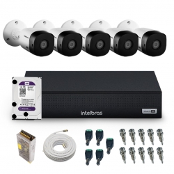Kit 5 câmeras Bullet 720p VHC 1120 B + DVR Gravador de Vídeo MHDX 1008-C com 8 canais + HD 1TB Purple + Acessórios