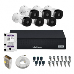 Kit 6 câmeras Bullet 720p VHD 1130 B + DVR Gravador de Vídeo MHDX 1008-C com 8 canais + HD 1TB Purple + Acessórios