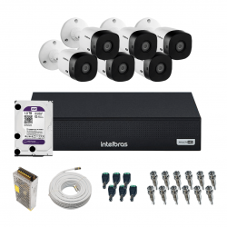 Kit 6 câmeras Bullet 720p VHL 1120 B + DVR Gravador de Vídeo MHDX 1008-C com 8 canais + HD 1TB Purple + Acessórios