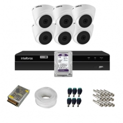 Kit 6 Câmeras Dome VHD 1220 D + DVR Gravador de Vídeo MHDX 1208 com 8 canais + HD 1TB Purple + Acessórios