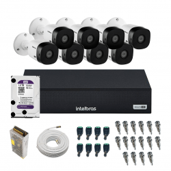 Kit 8 câmeras Bullet 720p VHC 1120 B + DVR Gravador de Vídeo MHDX 1008-C com 8 canais + HD 1TB Purple + Acessórios