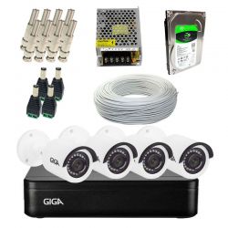 Kit Completo de Monitoramento com 4 Câmeras Open HD Giga Security
