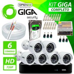 Kit Completo de Monitoramento com 6 Câmeras Open HD Giga Security