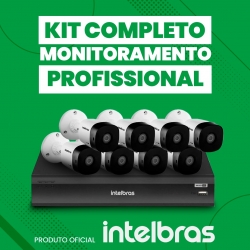 Kit Monitoramento Profissional Completo Intelbras Alta Denifição Full HD 8 Canais de Vídeo com 8 Câmeras Full HD 1080p