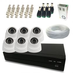 Kit Super Light 6 câmeras Dome, DVR 8 canais, cabo, fonte e conectores