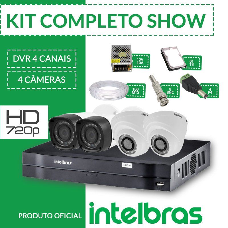Kit Intelbras Completo alta definição - 4 câmeras Interno/Externo - HD - CFTV Clube | Brasil