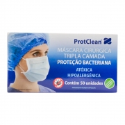 Máscara Tripla ProtClean Proteção Bacteriana Com Elástico 50un Cores