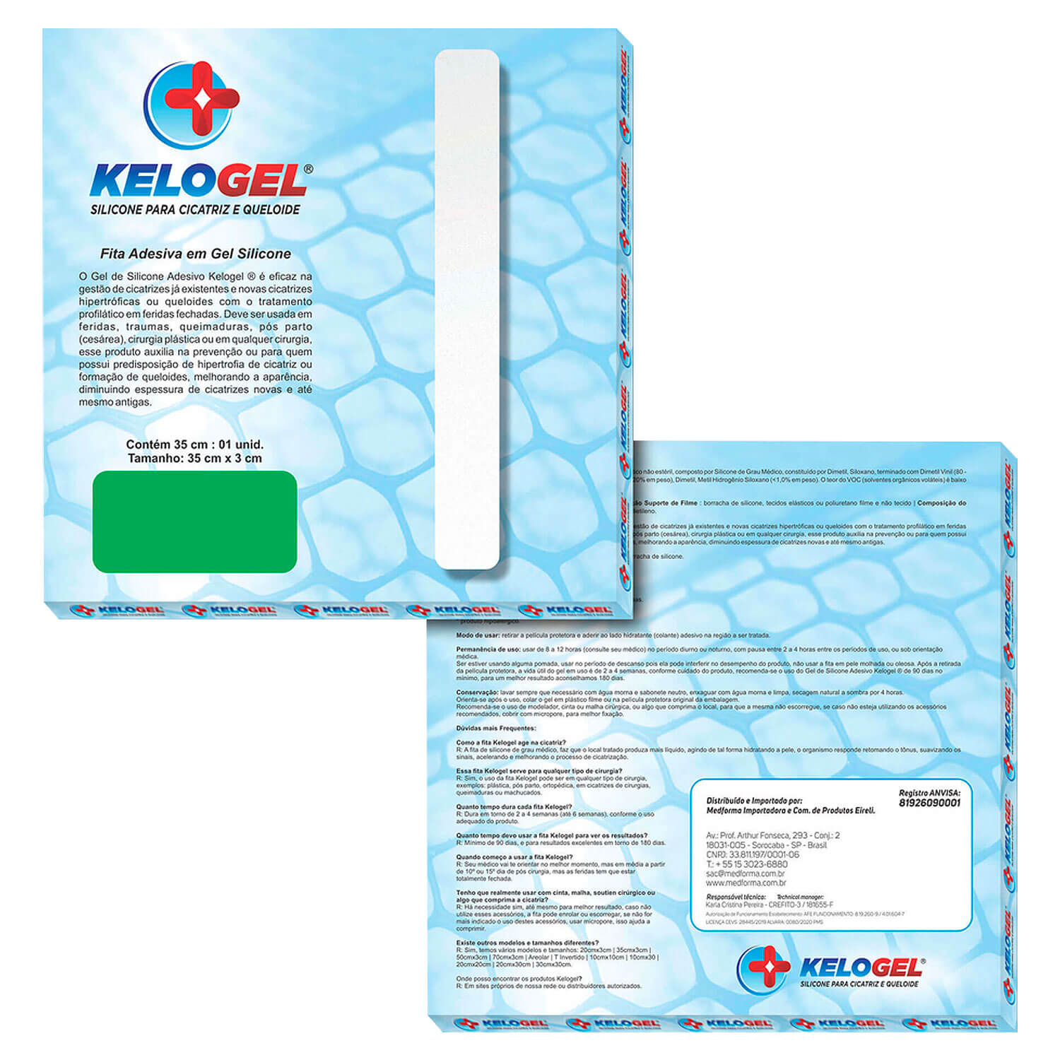 Kelogel Fita Adesiva Silicone Tratamento Queloide e Hipertrofia de Cicatriz 35x3cm
