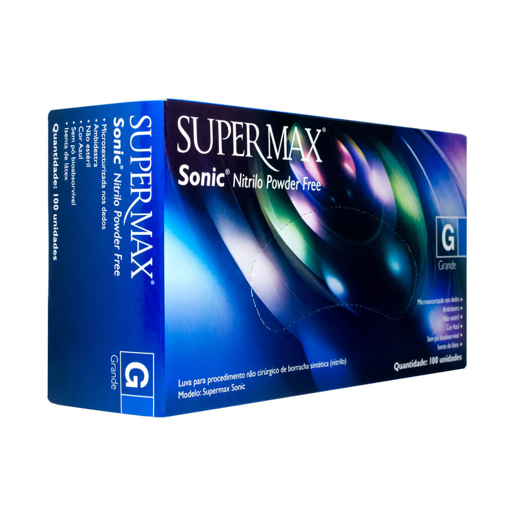 Luva Supermax Nitrilo Sem Pó Sonic Azul Cobalto 100un