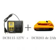 Kit Carregador DCB115 BIVOLT + Bateria 20v de 2,0Ah Dewalt