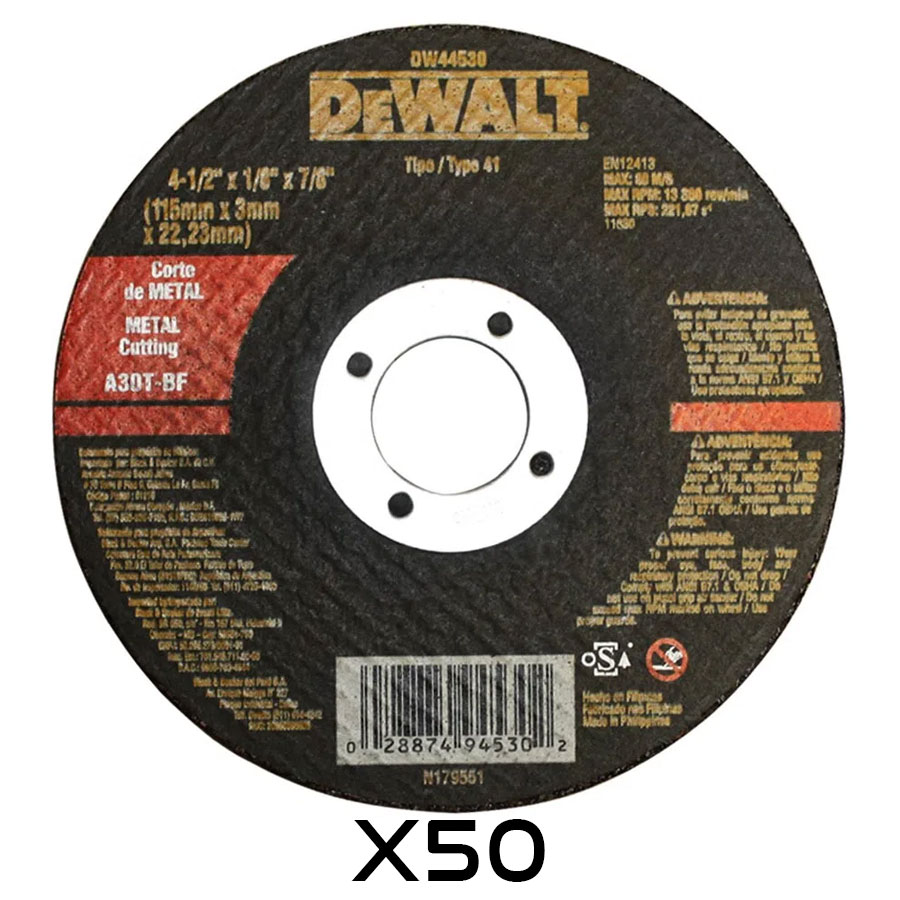 Kit 50 Disco de Desbaste 4-12" x 1/8" x 7/8" p/ Metal Dewalt