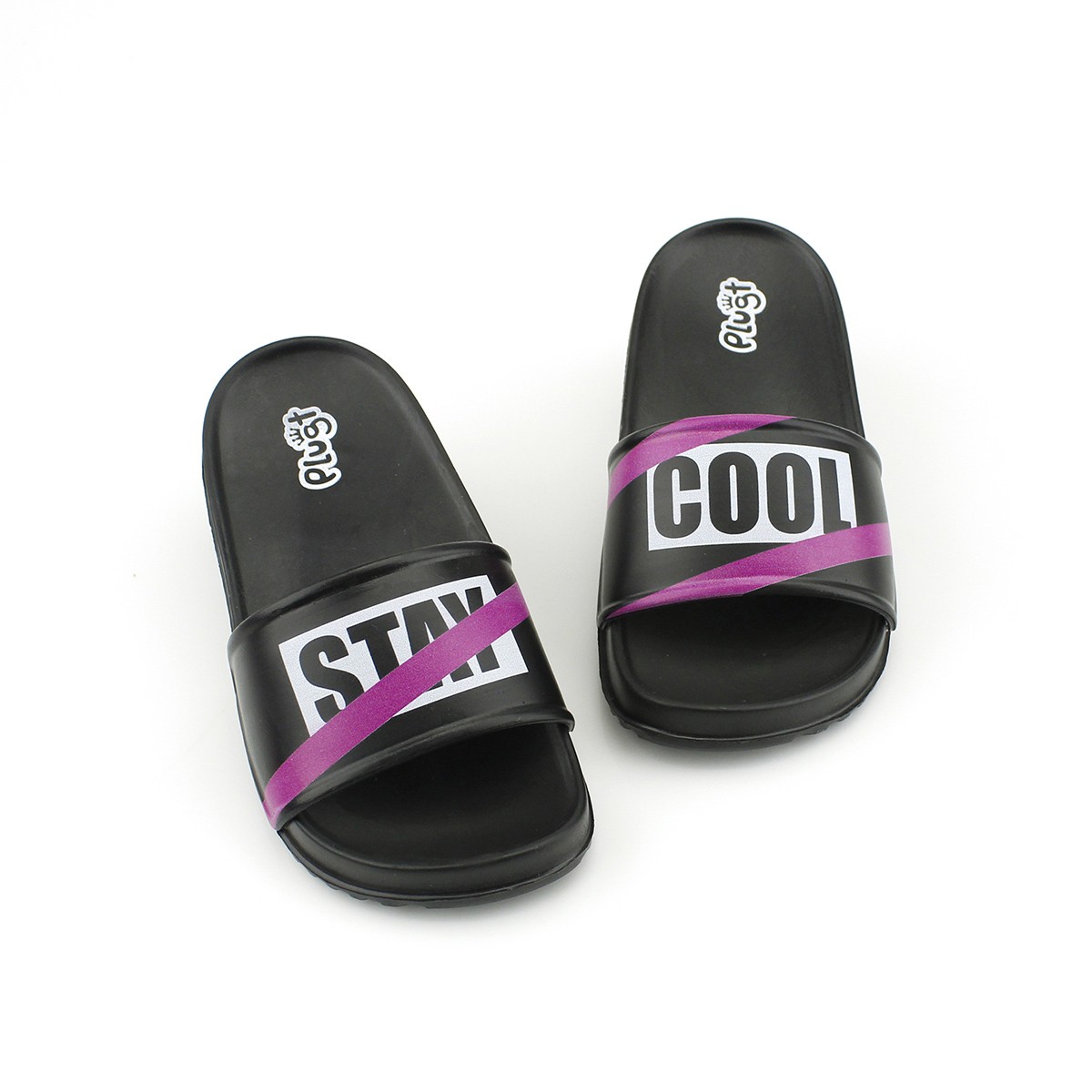 Chinelo Plugt Slide Hype Preto/Pink