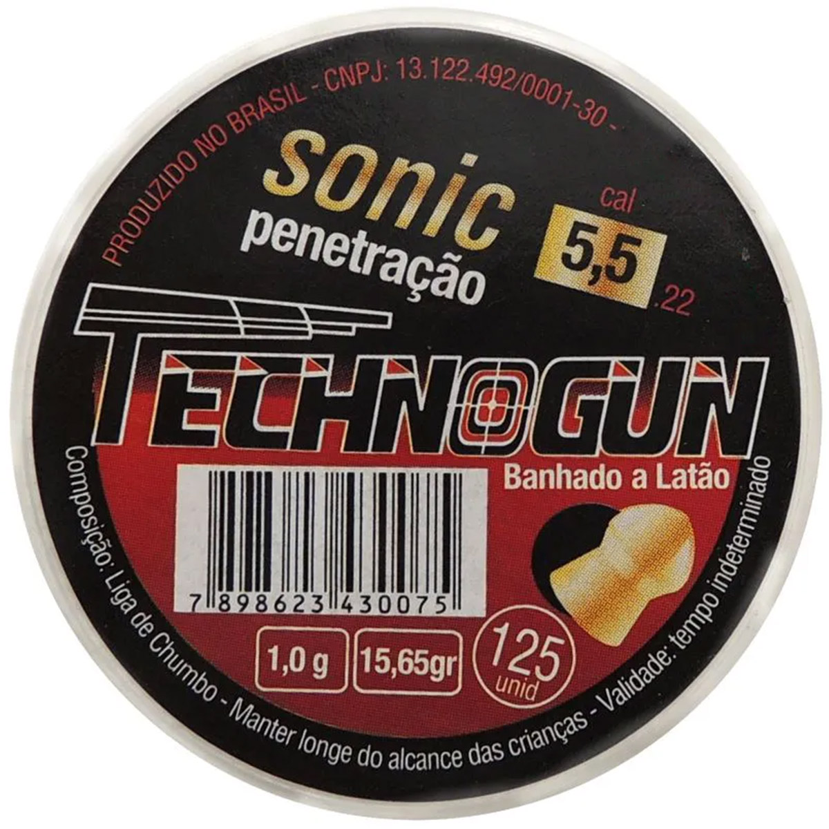 Chumbinho Technogun Sonic Penetração 5,5mm - 125 Unidades Banhado a Latão