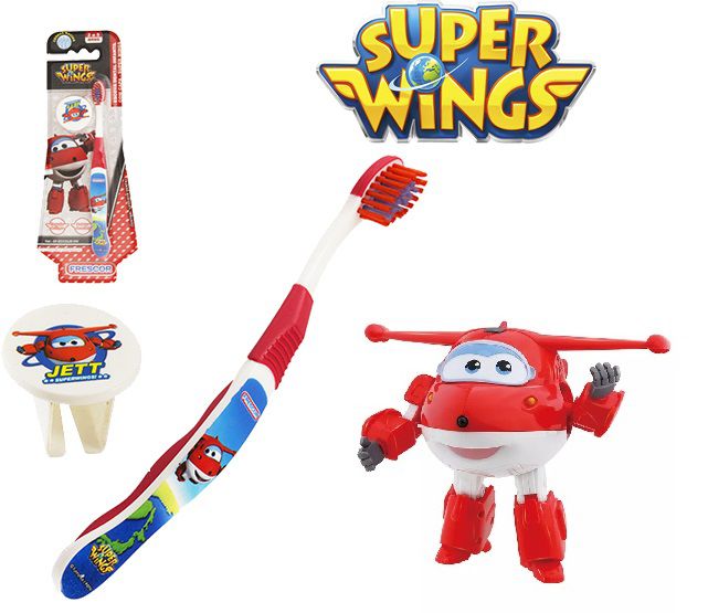 Escova dental Infantil Cerdas Macias com Capa Protetora Super Wings - Jett