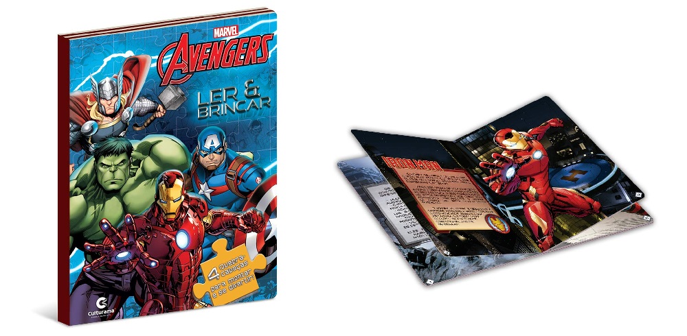 Livro Quebra Cabeça Ler e Brinca Avengers Vingadores com 4 Quebra-Cabeças de 20 Peças Cada