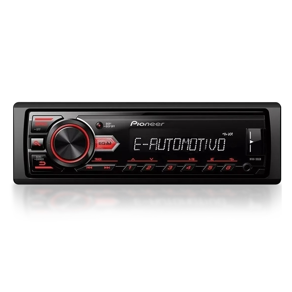 MP3 Player Automotivo Pioneer MVH-98UB 1Din USB AUX RCA AM FM WMA FLAC