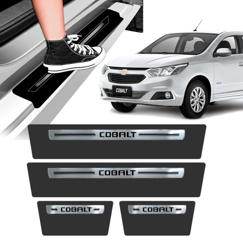 Soleira Chevrolet Cobalt 2011 a 2021 Protetor de Portas Aço Escovado Premium Grafia Personalizada