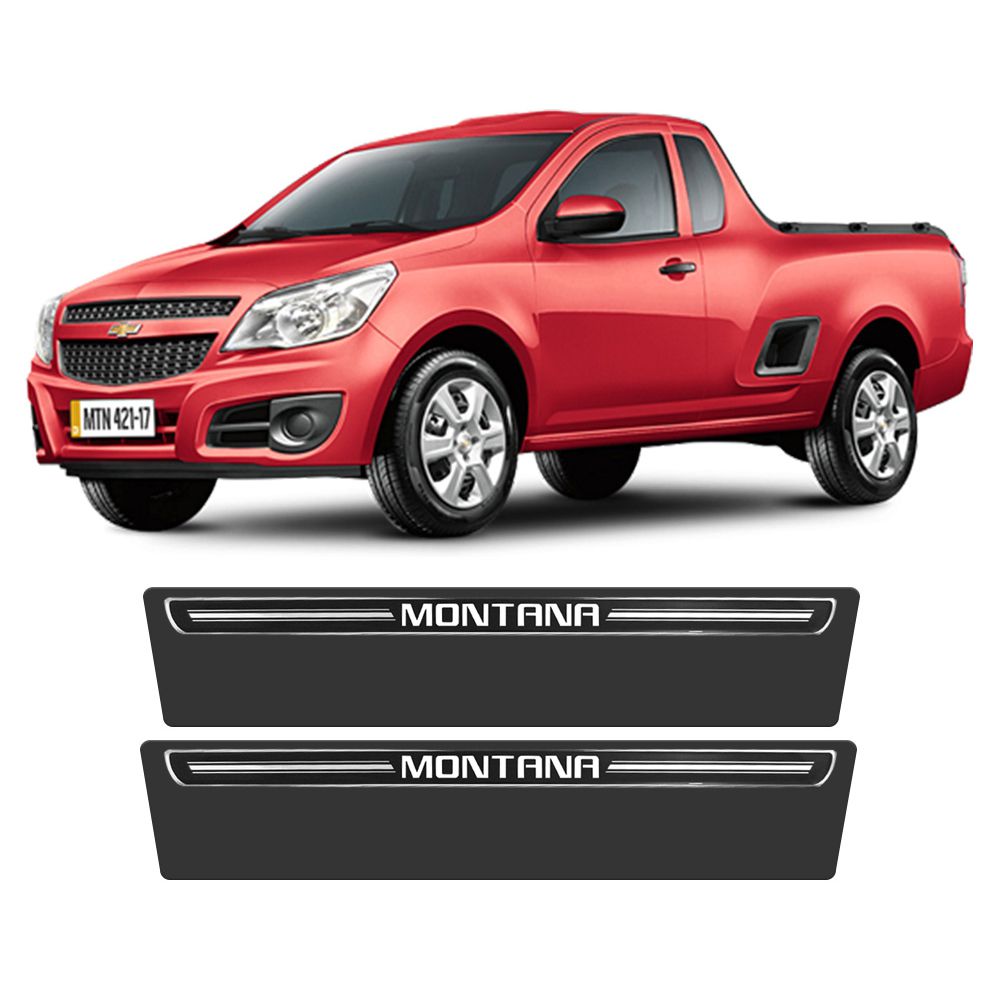 Soleira Chevrolet Montana 2003 a 2021 Protetor de Portas Preto Premium Grafia Personalizada