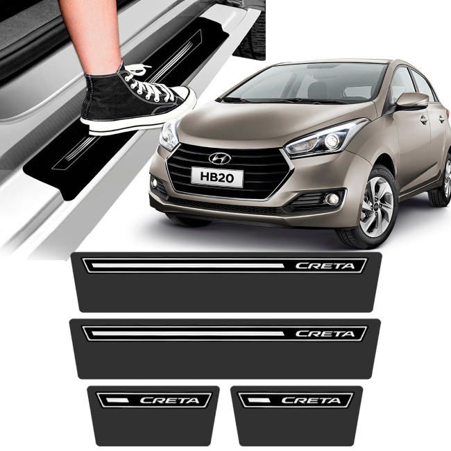 Soleira Hyundai HB20 2012 a 2021 Protetor de Portas Aço Escovado Premium Grafia Personalizada