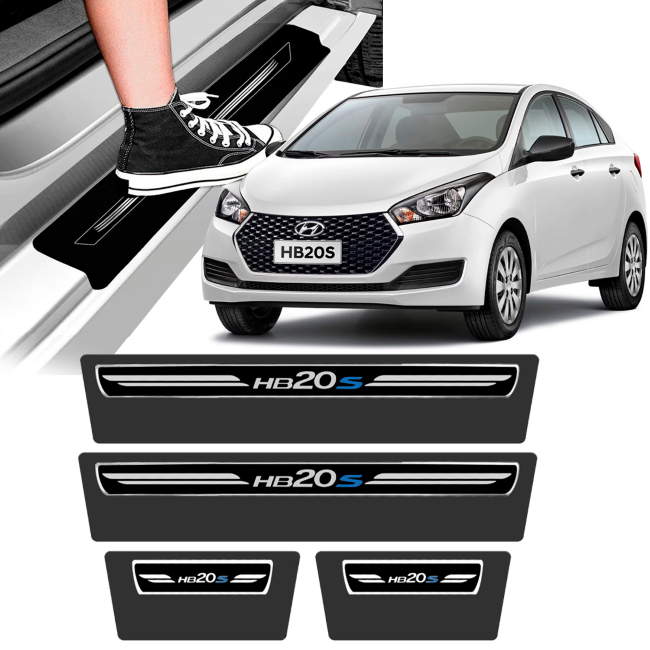 Soleira Hyundai HB20s 2012 a 2021 Protetor de Portas Preto Premium Grafia Personalizada