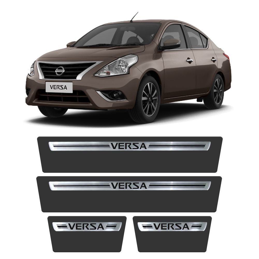 Soleira Nissan Versa 2012 a 2021 Protetor de Portas Aço Escovado Premium Grafia Personalizada