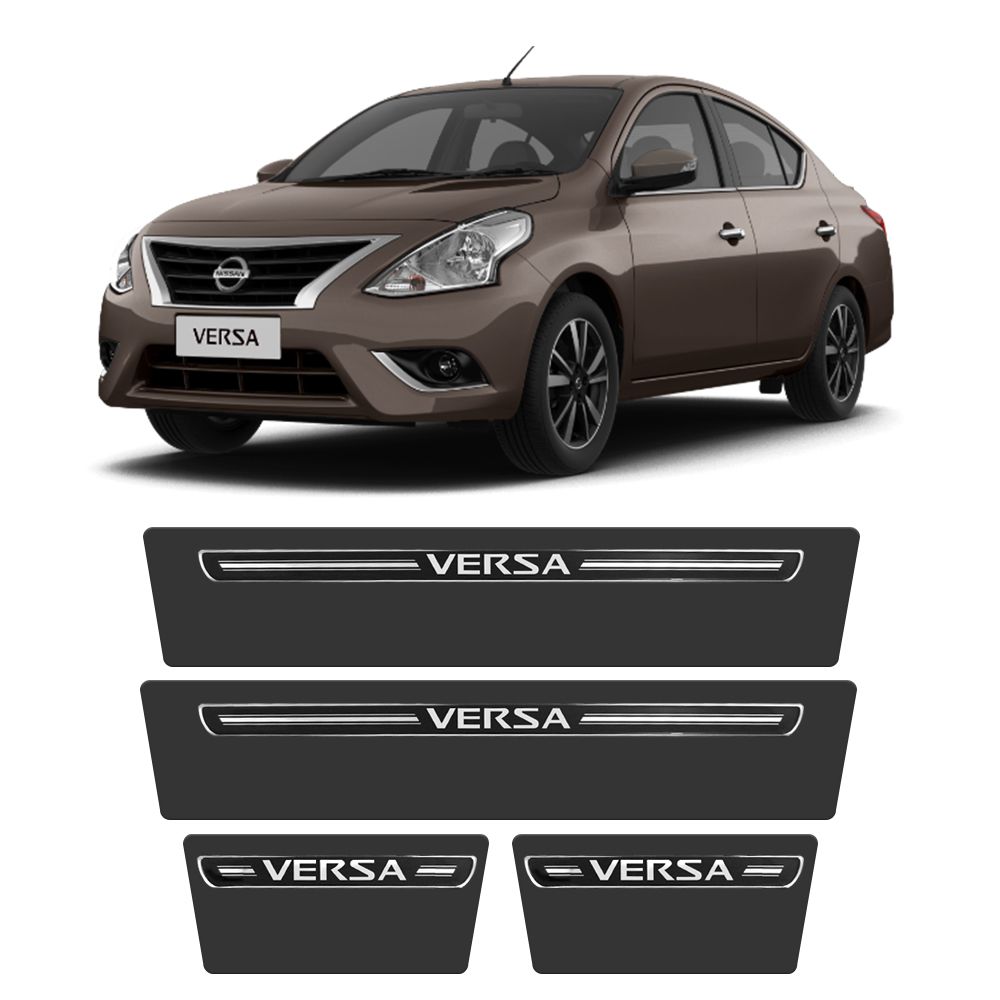 Soleira Nissan Versa 2012 a 2021 Protetor de Portas Preto Premium Grafia Personalizada
