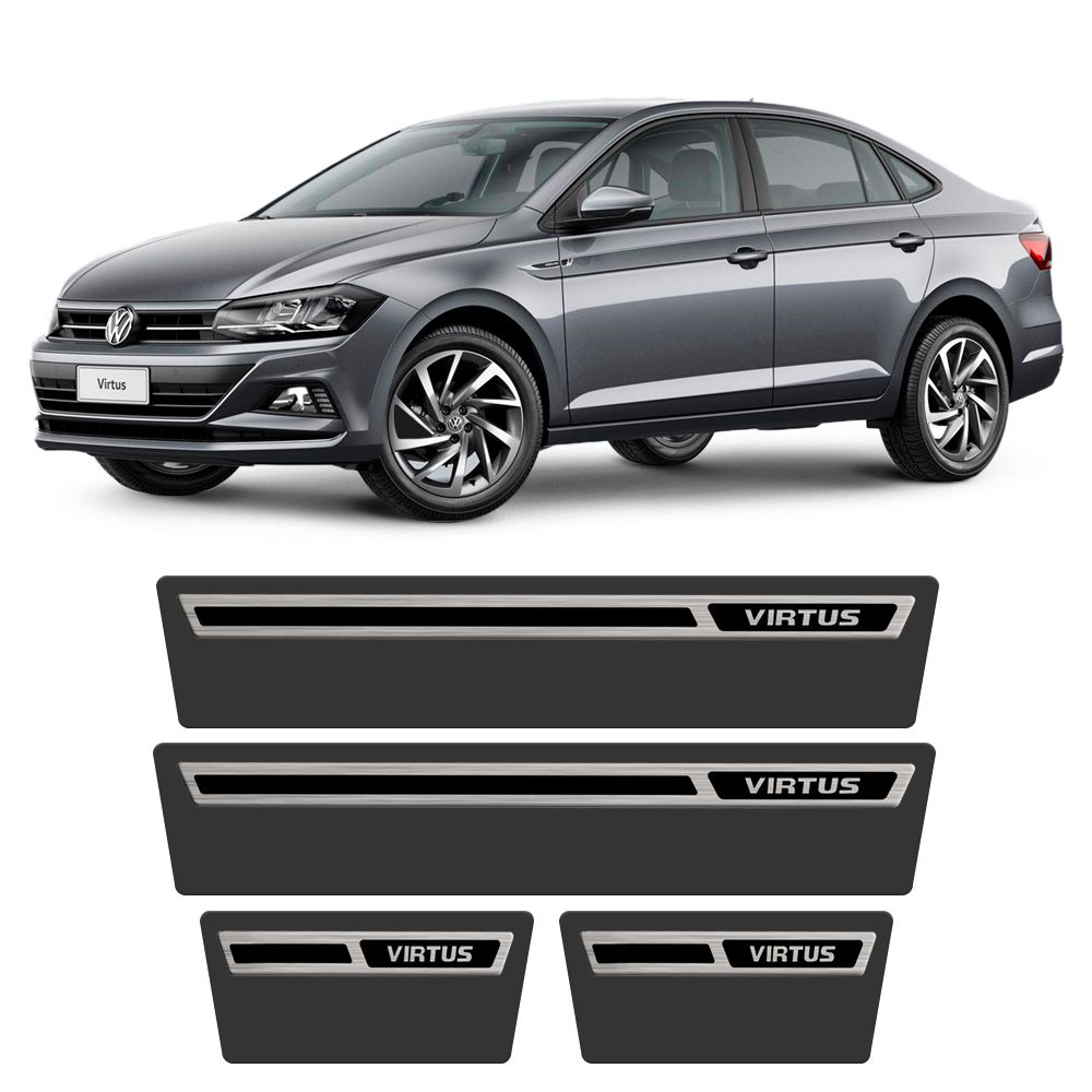 Soleira Volkswagen Virtus 2018 a 2021 Protetor de Portas Aço Escovado Premium Grafia Personalizada