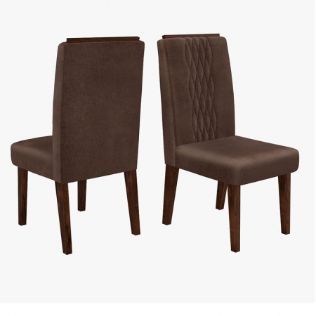 Cadeira para Mesa de Jantar Cecilia Kit 02 Peças Rústico Malbec Veludo Moca - Dj Móveis