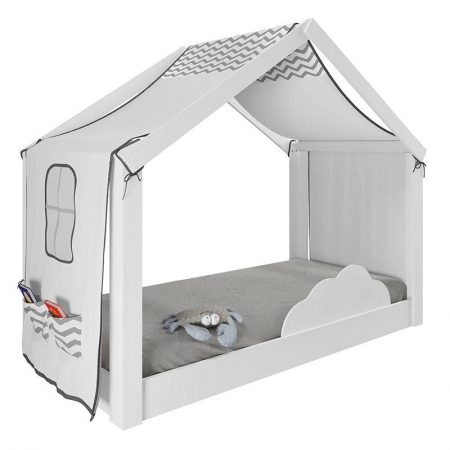 Mini Cama Montessoriana Tiny House com Dossel ZigZag e 1 Grade de Proteção 21A- Pura Magia