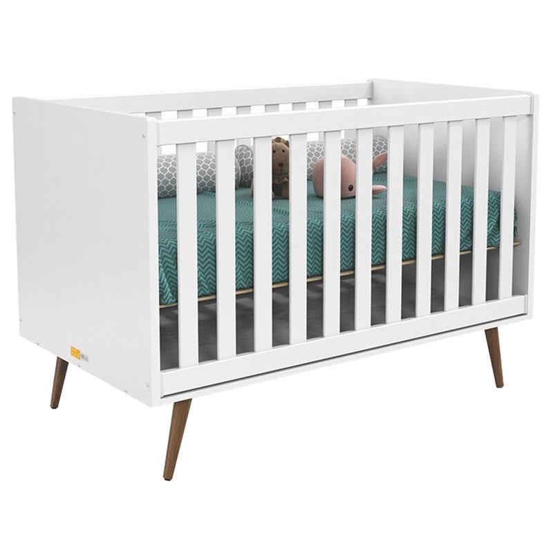 Quarto de Bebê 3 Portas com Cômoda Gaveteiro Retro Branco Acetinado Eco Wood Colchão Ortobom 130x70 - Matic