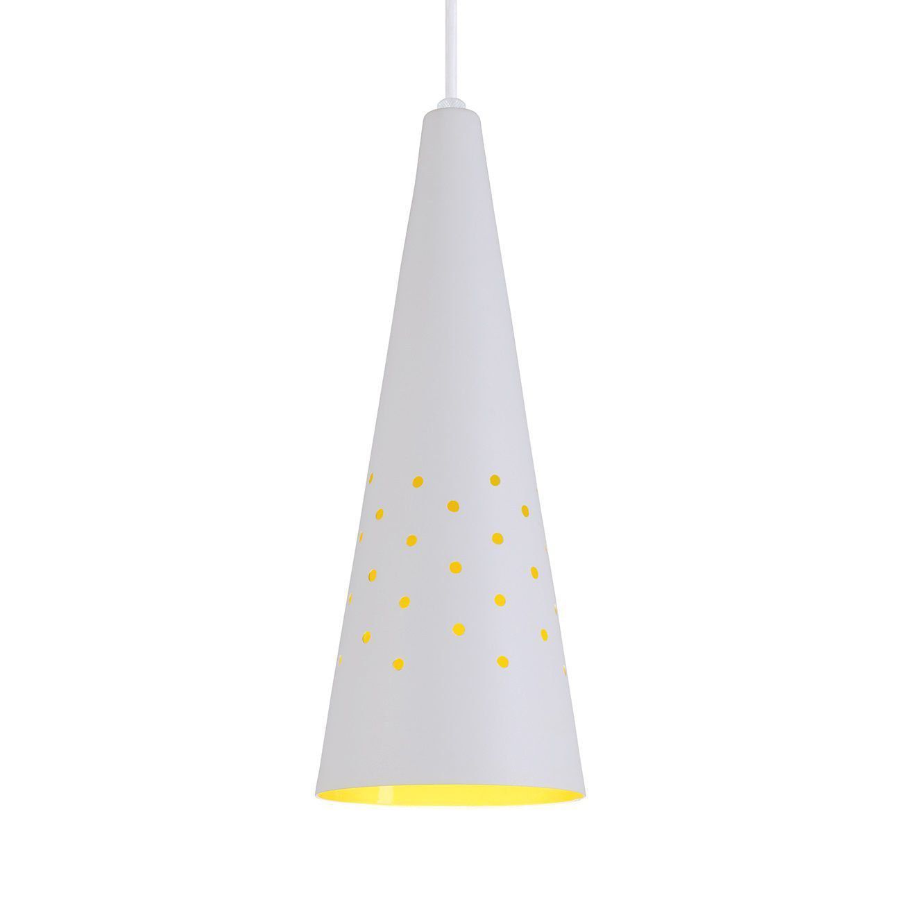 Pendente Cone Furado Luminária Lustre Alumínio Branco Textura C/ Amarelo - Rei Da Iluminação